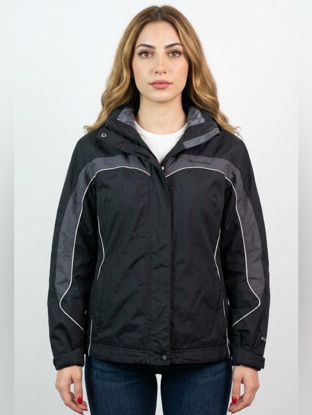 COLUMBIA BLACK HOODED WATERPROOF JACKET WOMENS MEDIUM